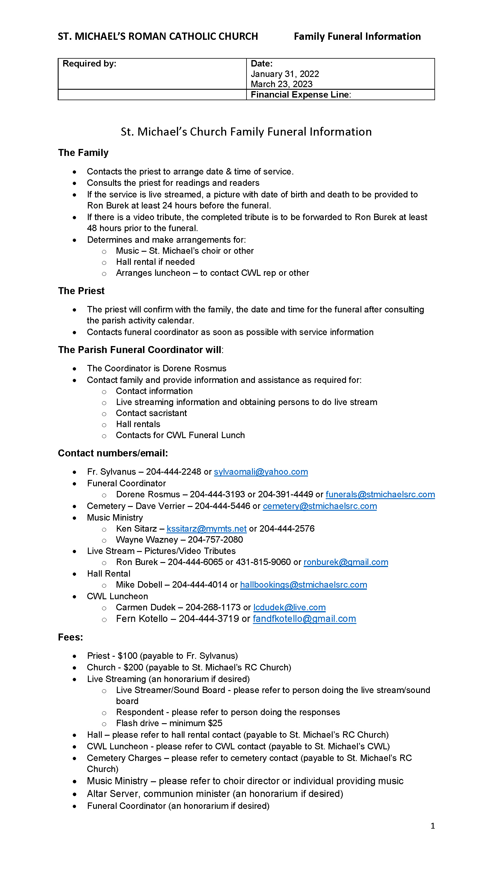 family funeral checklist single page