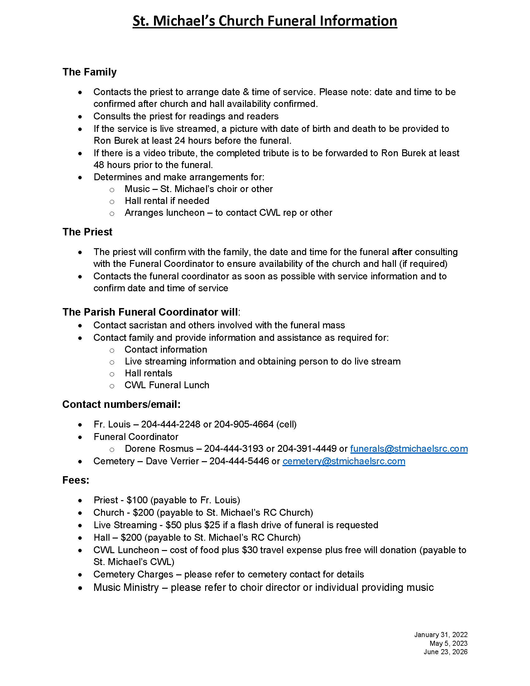 family funeral checklist single page